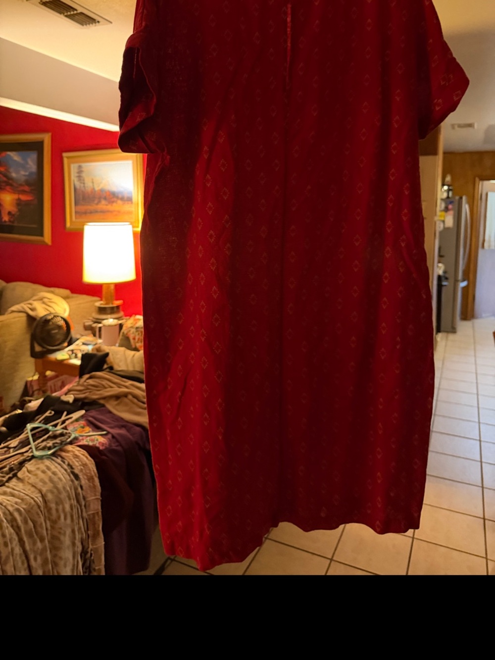 Old Navy Red Midi Dress with White Diamond Print - Picture 4 of 6